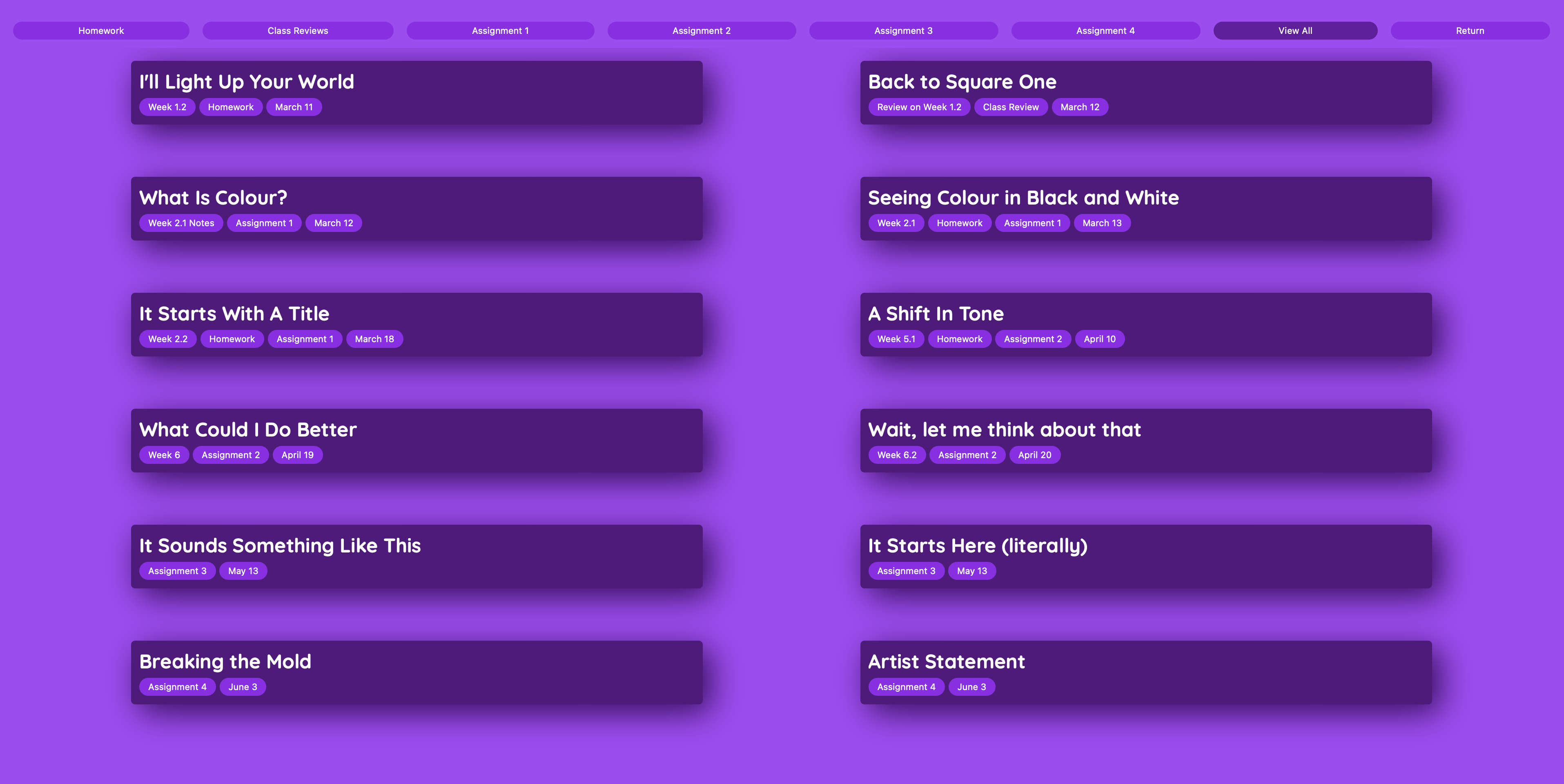 Screenshot from a blog site made for a university project